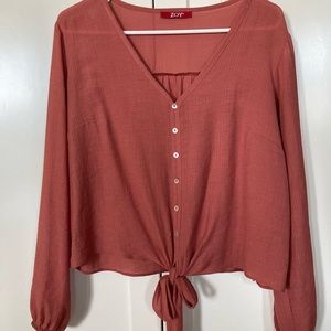 Rose Buttoned Blouse with Ties and Wide Sleeves